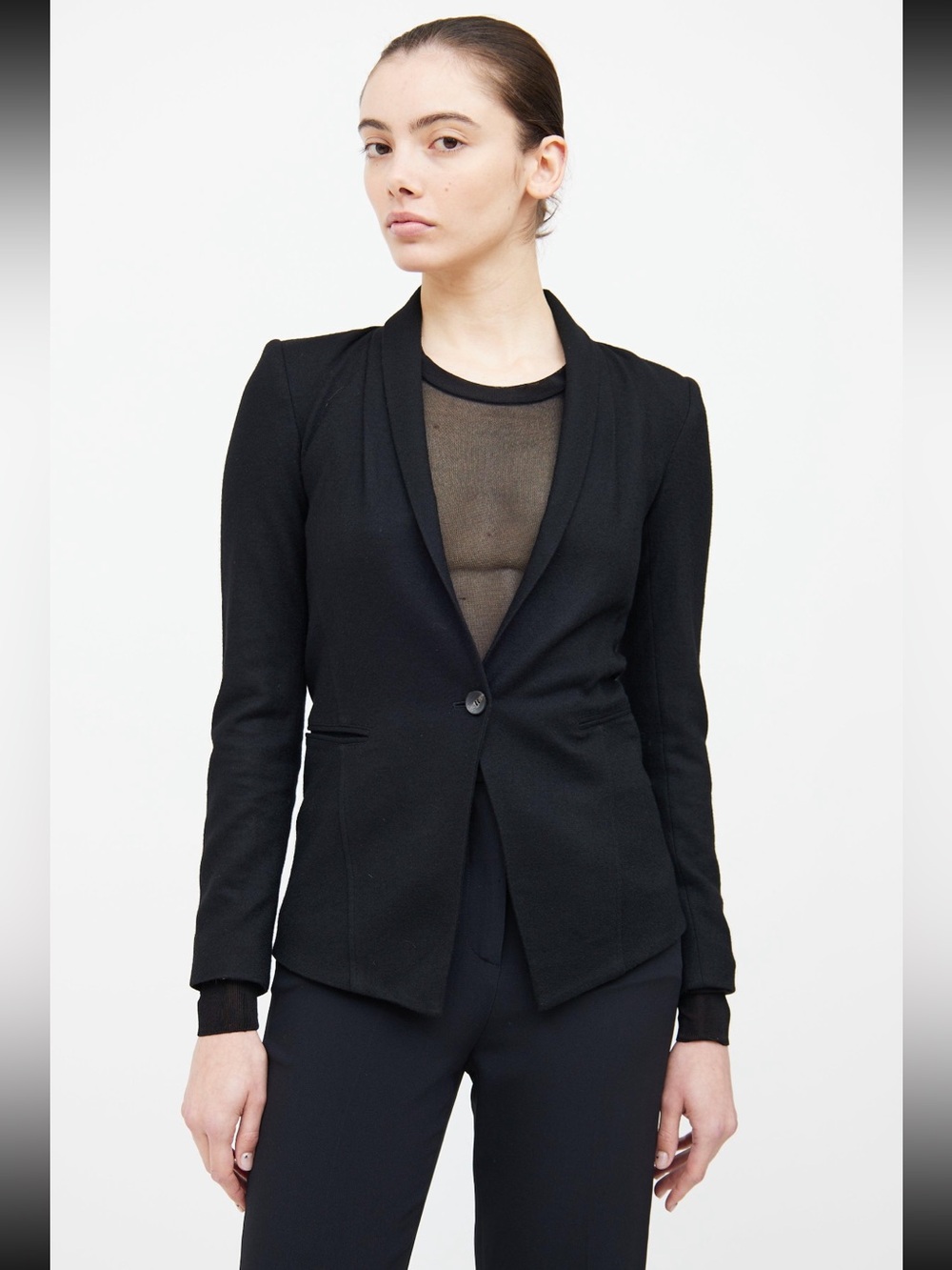 267 Helmut Lang Wrinkled Sleeves Black Blazer F/W 2004 SZ 8 P20 L27 inspo pic